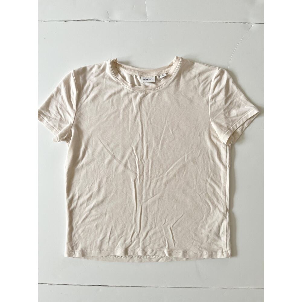 Babaton Shirt Womens 2XS Cream Crew Neck Short Sleeve Slim Tee Top Basic Jersey